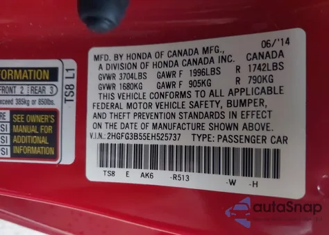 2014 Honda Civic Lx из США, поврежденный, VIN 2HGFG3B55EH525737